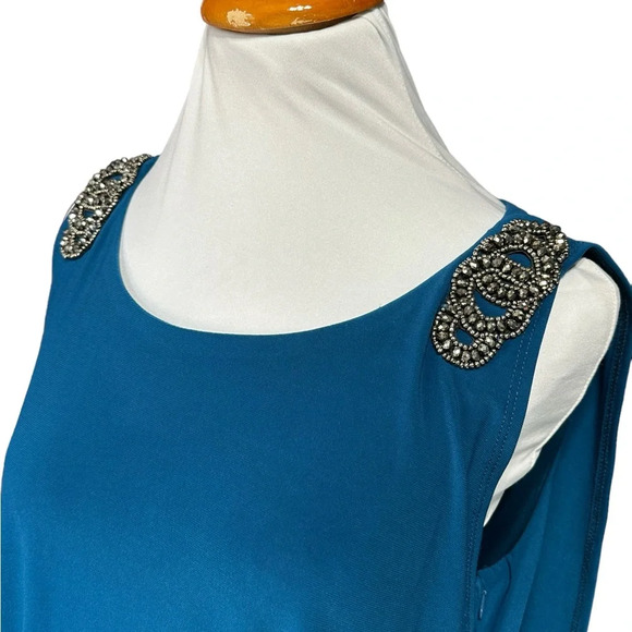 Xscape Petite Sleeveless Draped One Piece Dress With Horizontal Pleated … - Picture 5 of 8